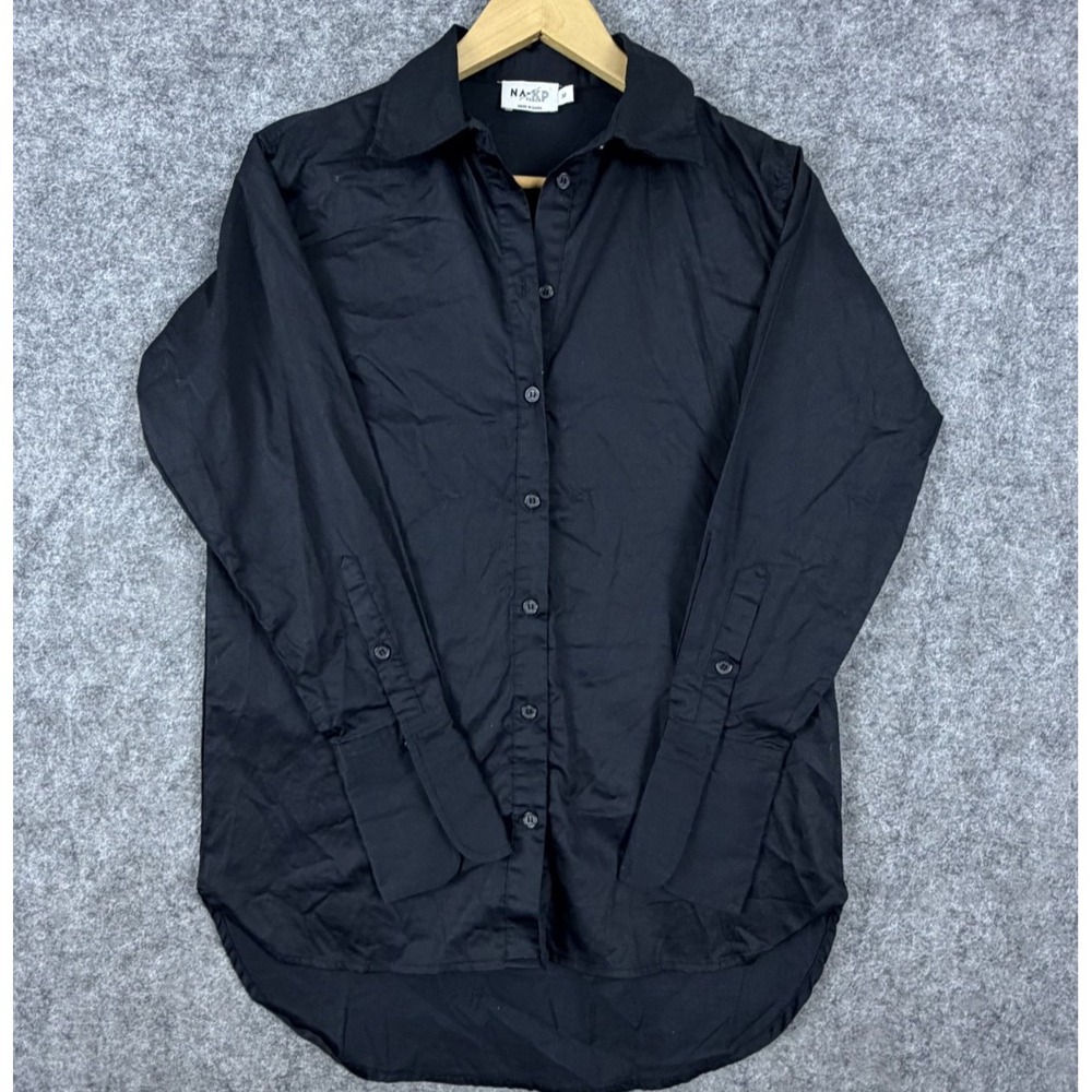 NA-KD Reborn Shirt Womens 32 Black Collared Long Sleeve Button Up Neutral Basics